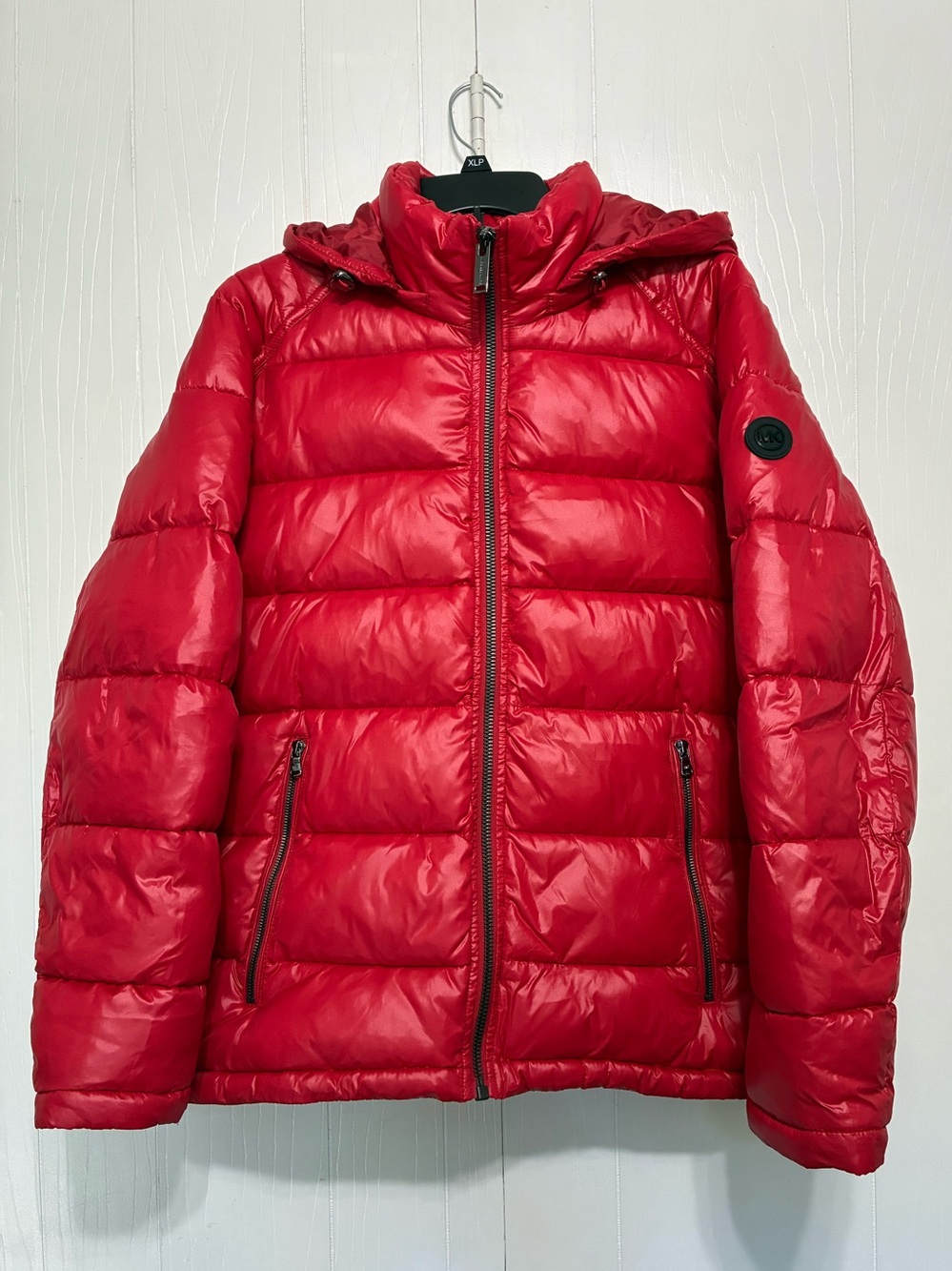 Michael Kors Men’s Red Hooded Quilted Full Zip Puffer Jacket Size M